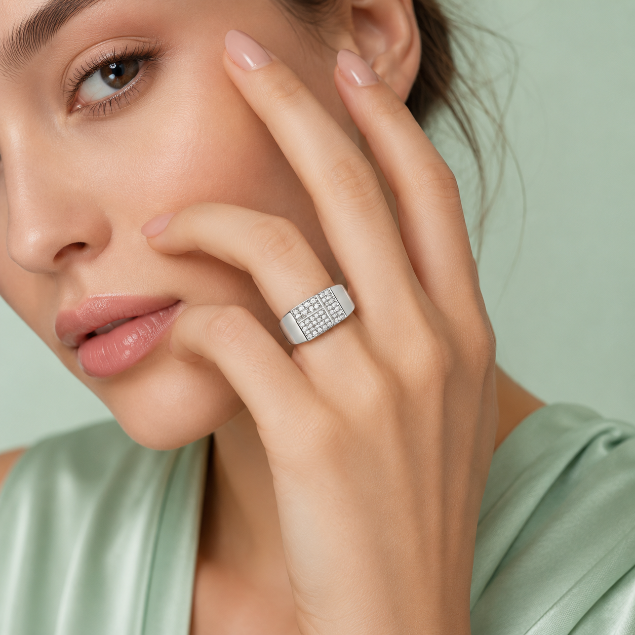 925 Sterling Silver Diamond-Cut Square Cluster Ring for Men | Premium CZ Stone Statement Ring IRM4786