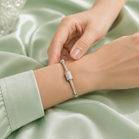 Minimal Crystal Barrel Charm 925 Sterling Silver Bracelet for Women SBR2946
