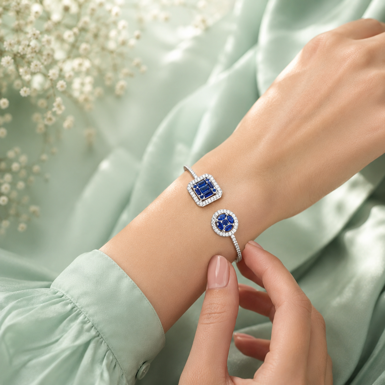 Luxury Blue Sapphire Style 925 Sterling Silver Designer Bracelet for Women SBR2539