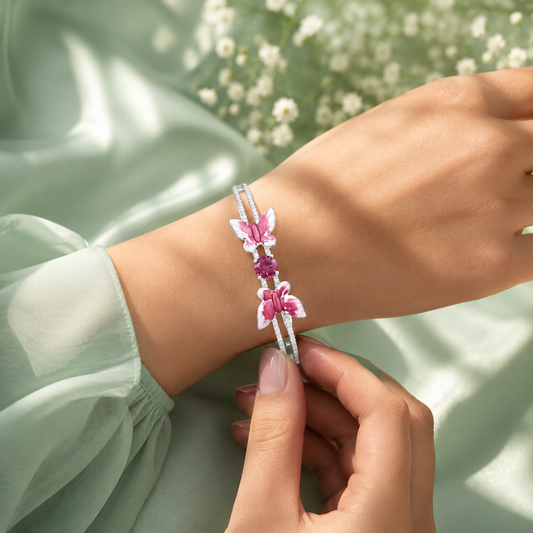 Elegant Pink Butterfly 925 Sterling Silver Designer Bracelet for Women SBR2579