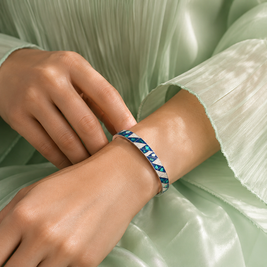Luxury Blue Enamel Geometric 925 Sterling Silver Bracelet for Women SBR2824