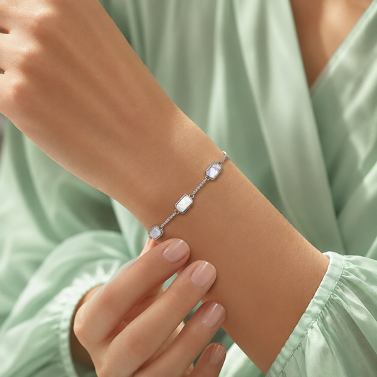 Minimal Rectangle Mother of Pearl 925 Sterling Silver Bracelet SBR2920