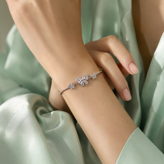 Floral Baguette Crystal Bracelet in 925 Sterling Silver SBR2887