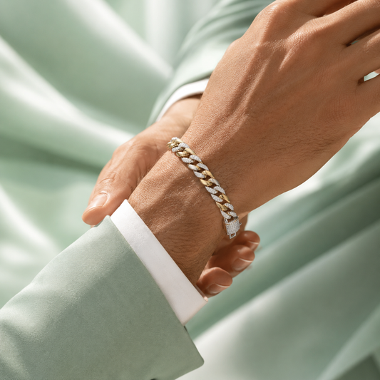 Dual Tone 925 Silver Cuban Link Bracelet SBR3111
