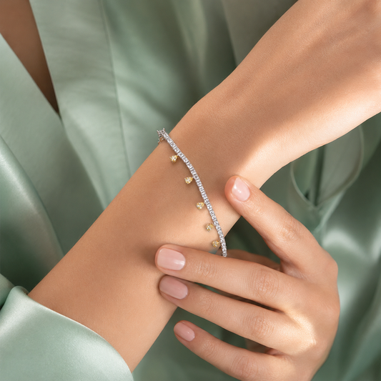 Golden Drop Charm 925 Sterling Silver Tennis Bracelet SBR2551