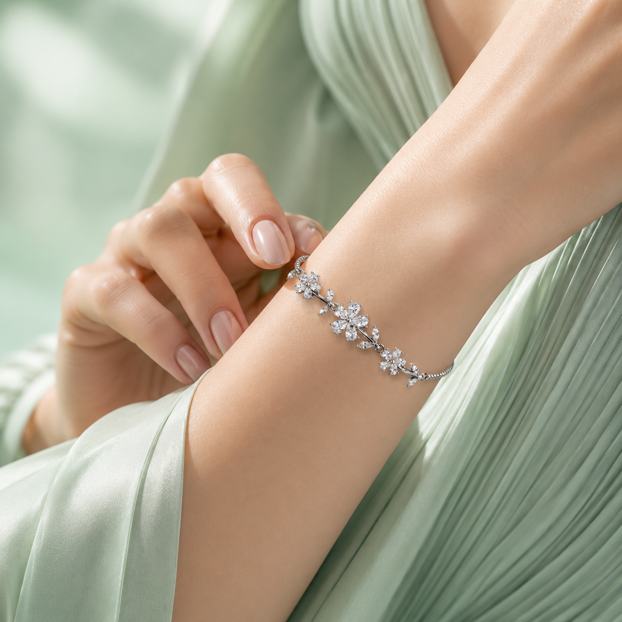 925 Silver Daisy Floral Bracelet with Sparkling Stones SBR2897