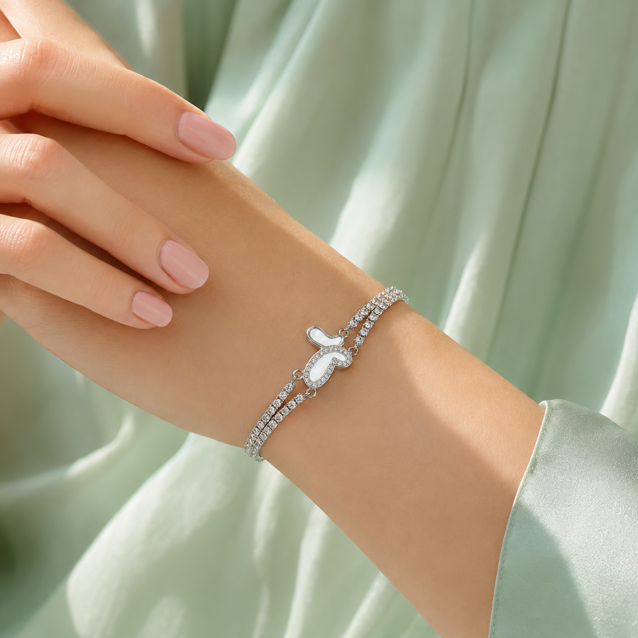 925 Silver Dual Heart Sparkle Bracelet SBR2930