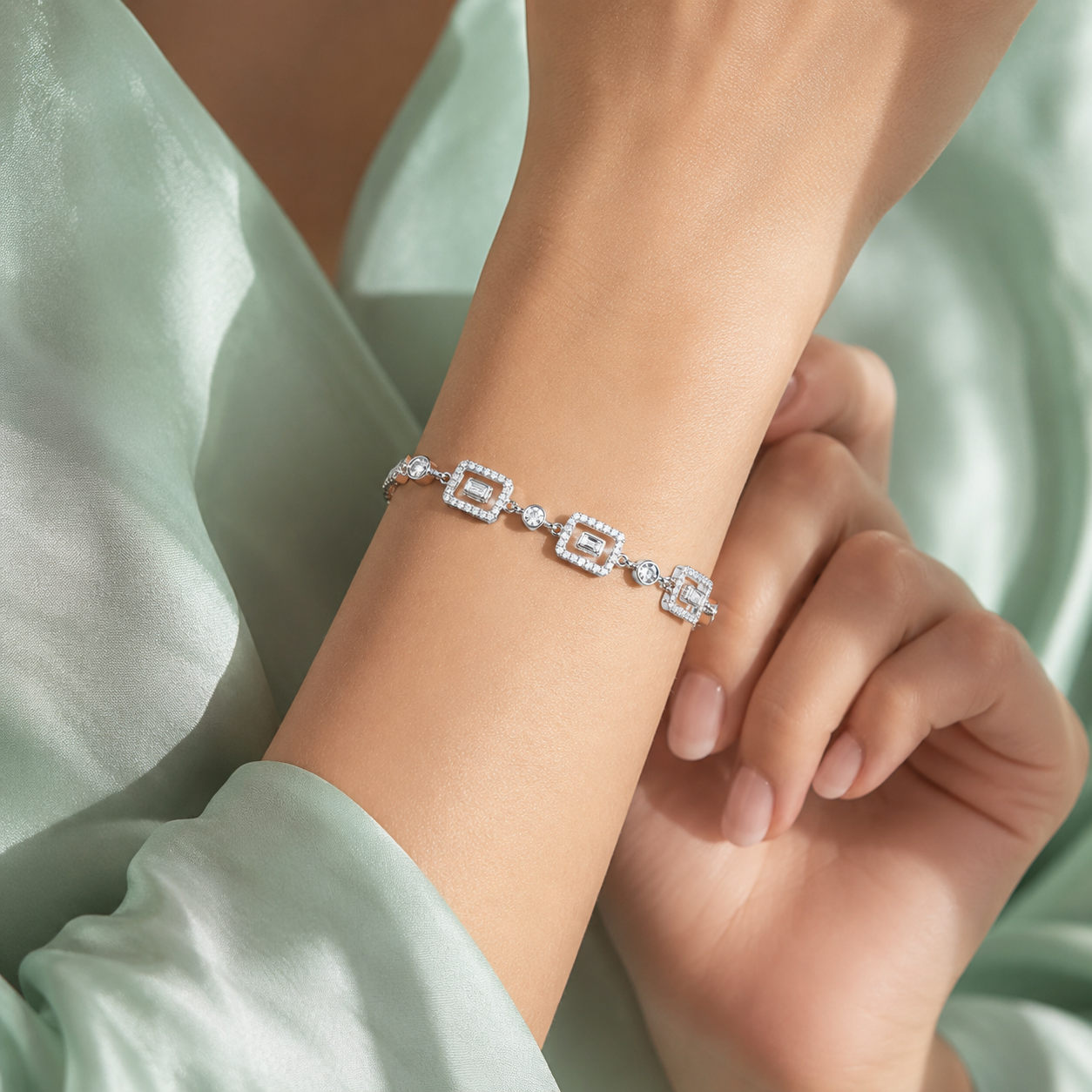 925 Silver Geometric Baguette Stone Bracelet SBR2895