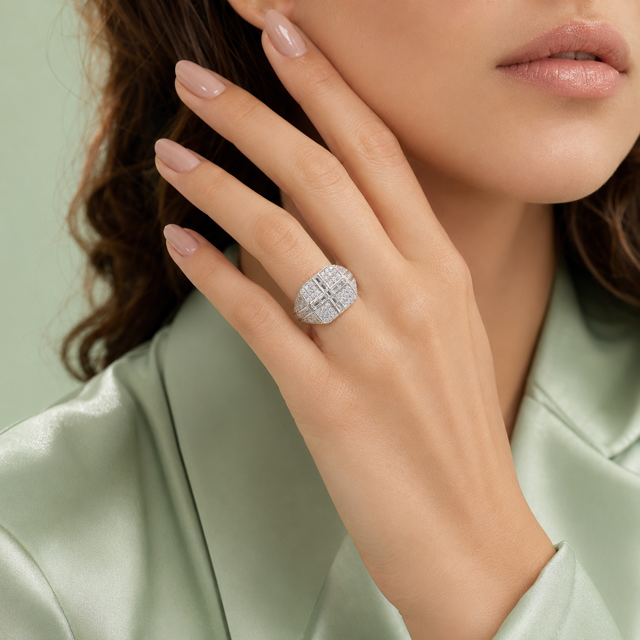 925 Sterling Silver Geometric Diamond Cluster Ring for Men | Premium Statement Ring IRM3997