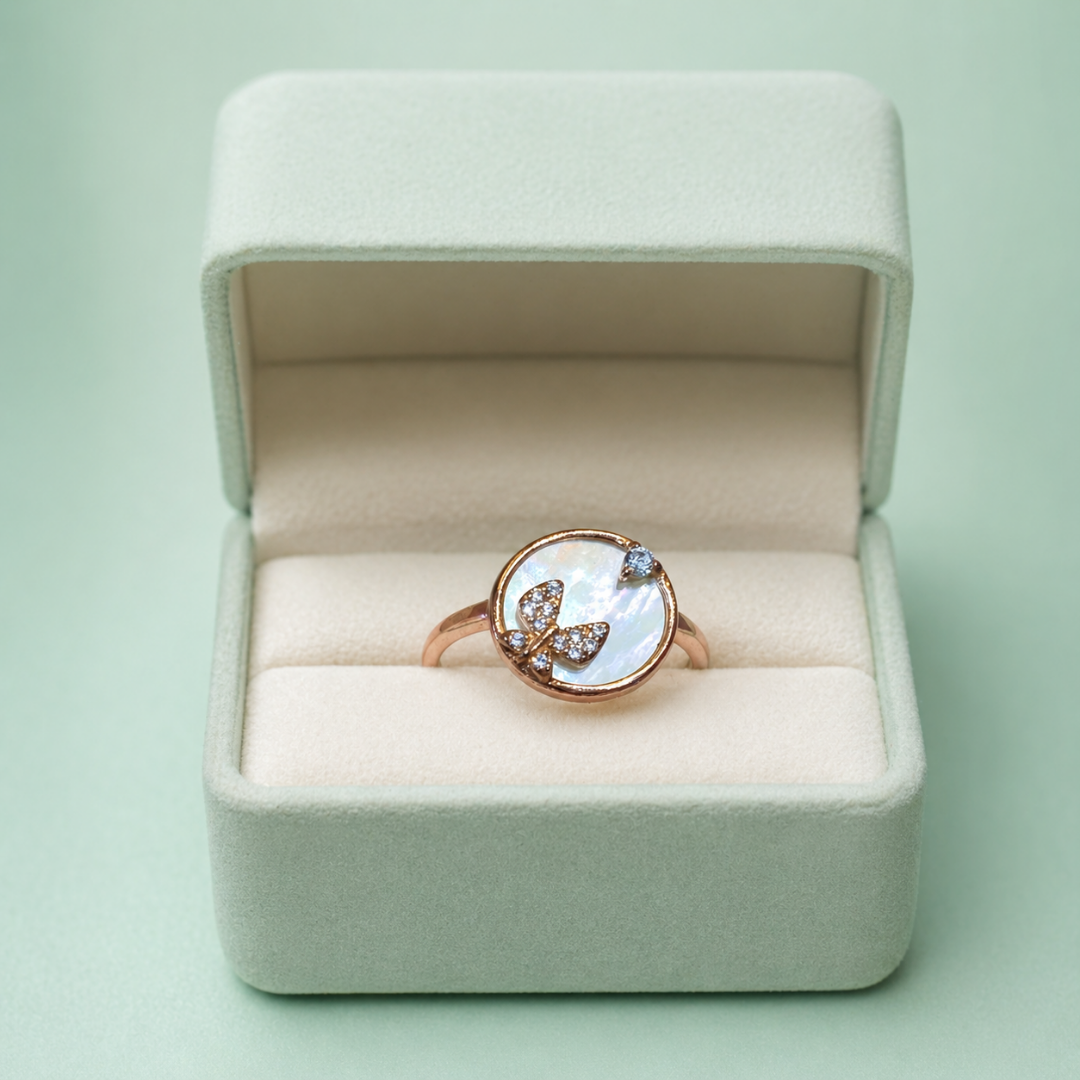 925 Silver Butterfly Moonstone Ring (Gold Finish) IRM4021