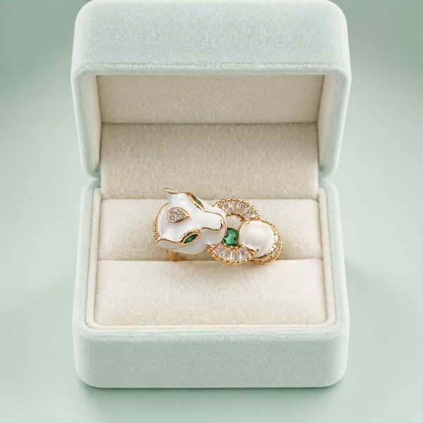 925 Silver Enamel Panther Statement Ring (Gold Finish) IRM3870