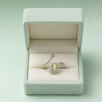925 Silver Yellow Stone Halo Adjustable Ring IRM4252