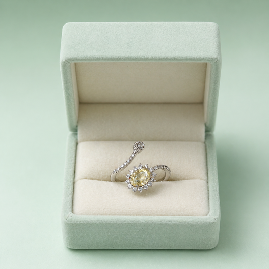925 Silver Yellow Stone Halo Adjustable Ring IRM4252