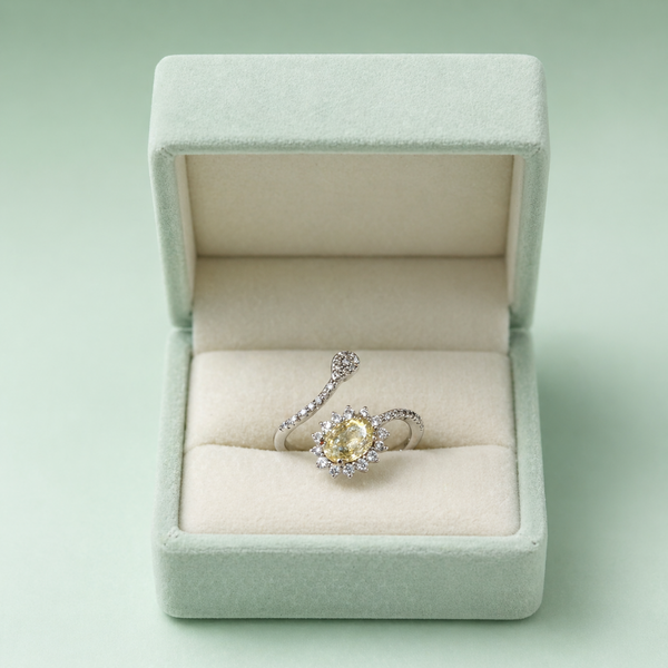 925 Silver Yellow Stone Halo Adjustable Ring IRM4252