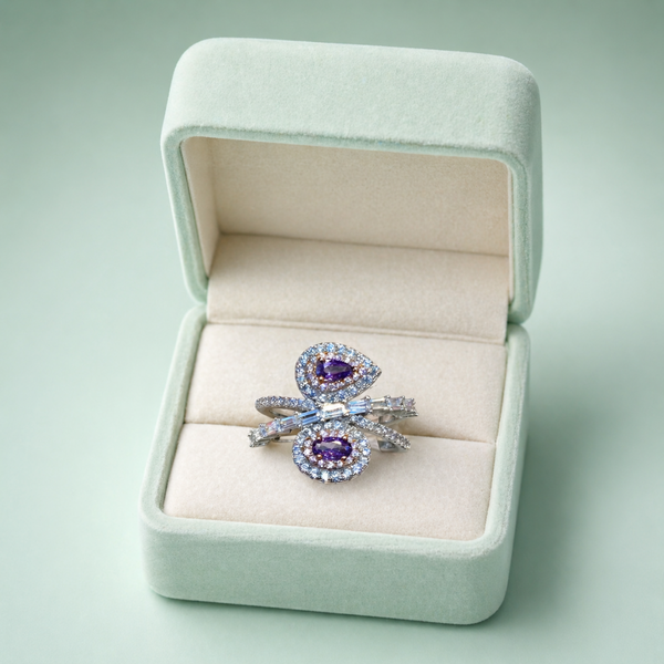 925 Silver Dual Purple Halo Adjustable Ring IRM4197