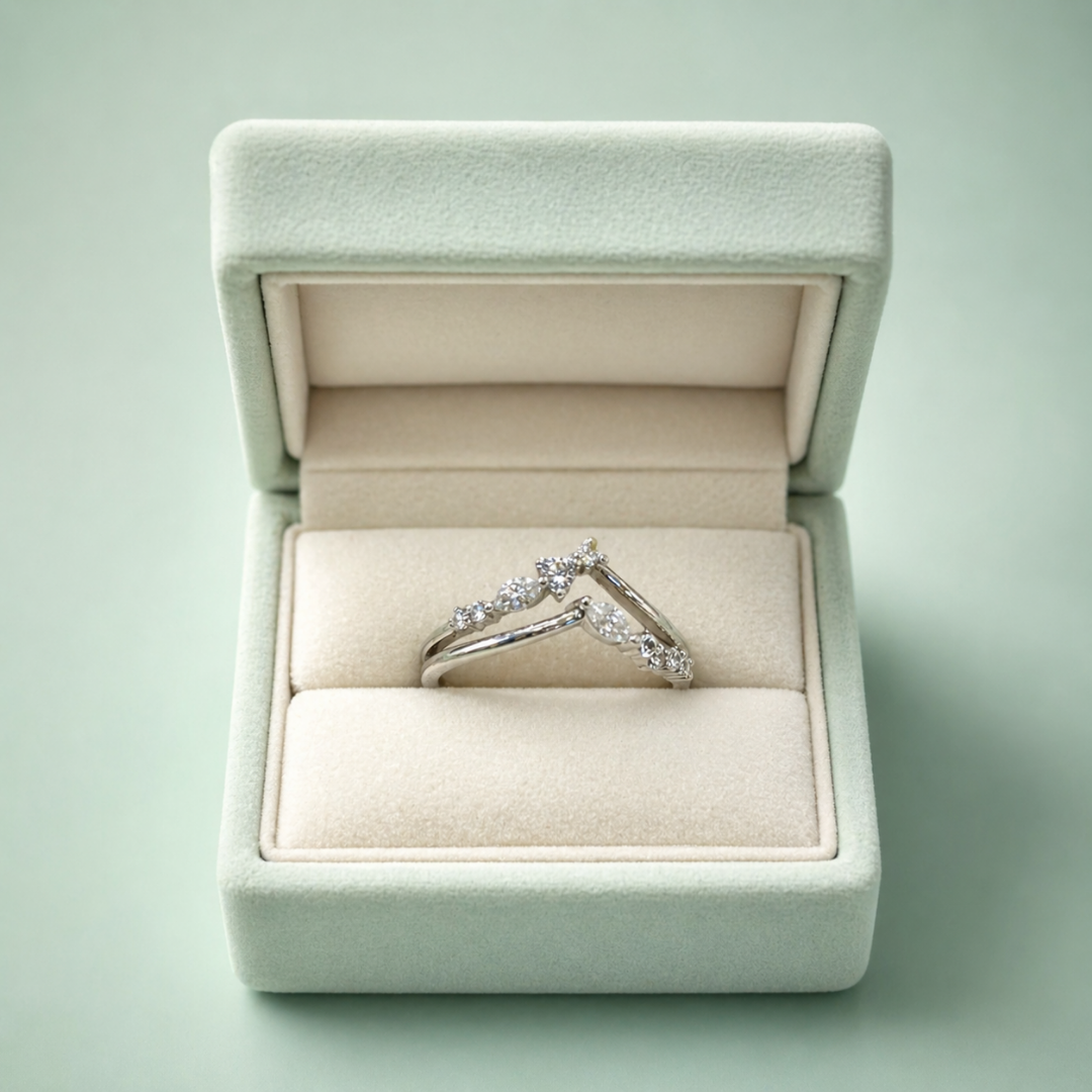 925 Silver Minimal V-Shape Diamond Adjustable Ring IRM4154