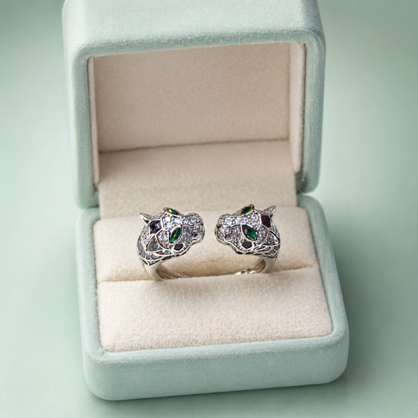 925 Silver Twin Panther Head Adjustable Statement Ring IRM3943
