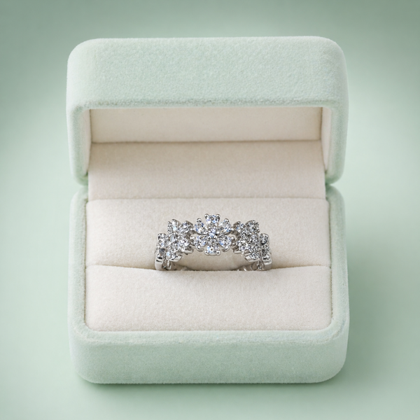 925 Silver Floral Cluster Diamond Adjustable Ring IRM4062