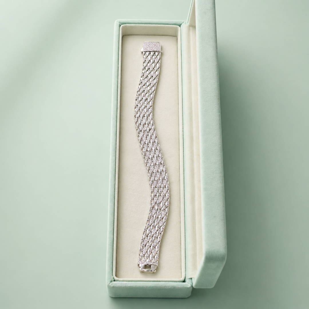 Silver Wide Mesh Diamond-Cut Bracelet  SBR3147