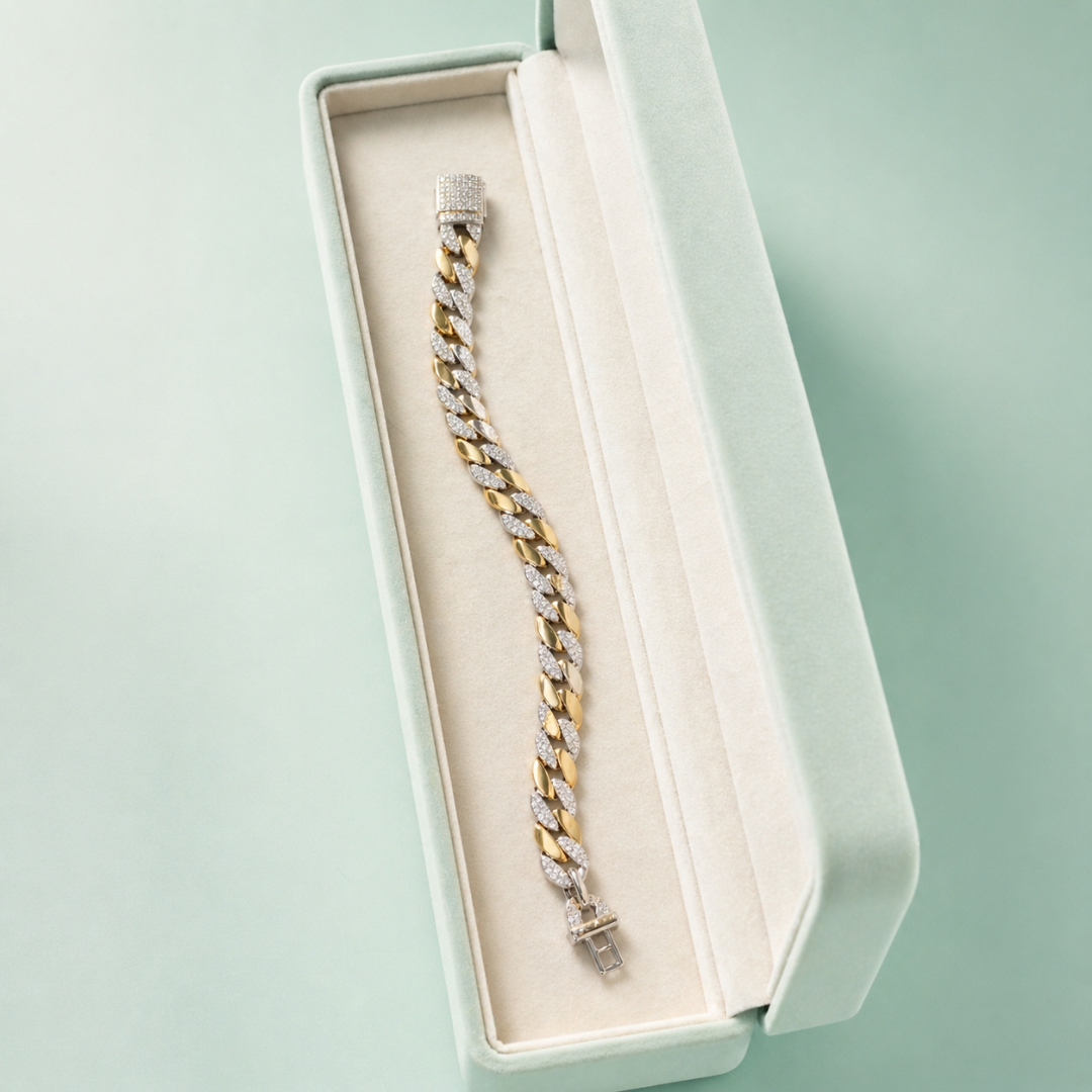 Dual Tone 925 Silver Cuban Link Bracelet SBR3111
