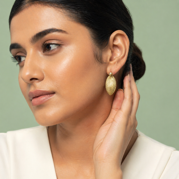 Textured Leaf Gold Stud Earrings in 925 Sterling Silver STB1342