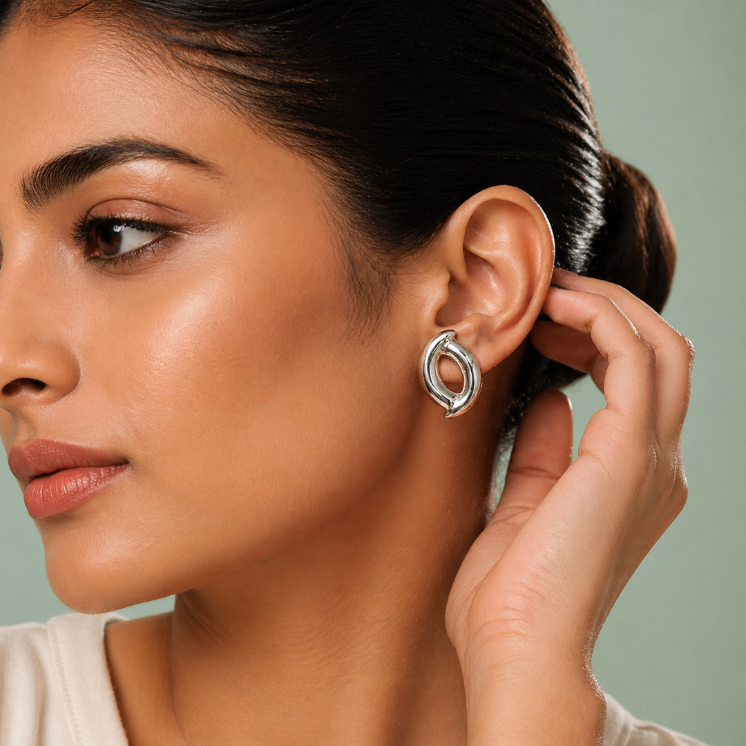 Dual Tone Sculpted Loop Stud Earrings in 925 Sterling Silver STB1344