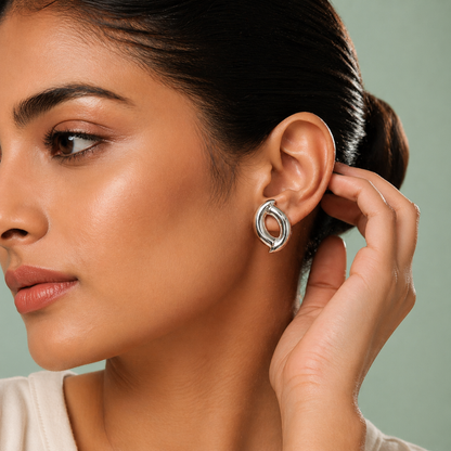 Dual Tone Sculpted Loop Stud Earrings in 925 Sterling Silver STB1344