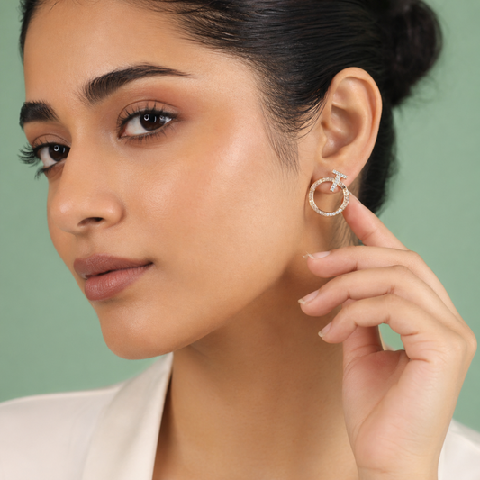 Roman Numeral Circle Drop Earrings with Crystal Bar in 925 Sterling Silver STB - 1723