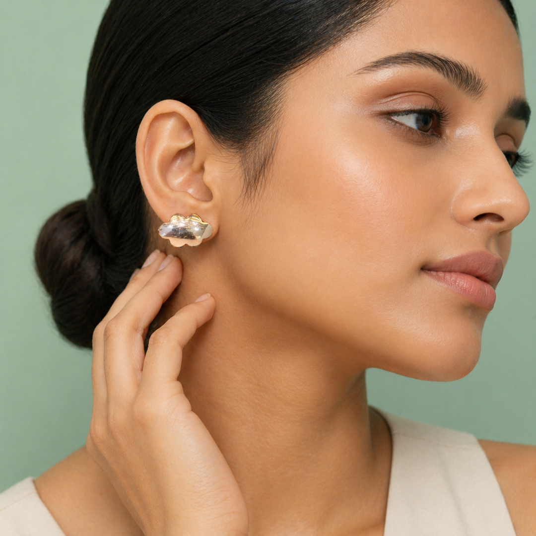 Abstract Cloud Shape Gold Stud Earrings in 925 Sterling Silver STB - 1330