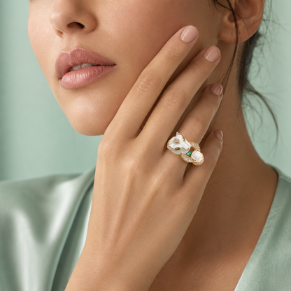 925 Silver Enamel Panther Statement Ring (Gold Finish) IRM3870
