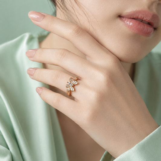 925 Silver Butterfly Bow Ring (Gold Finish)  IRM4029
