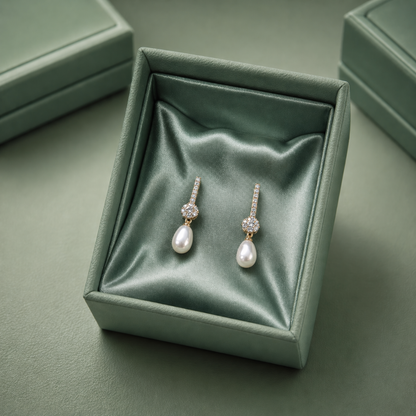Classic Pearl Drop Earrings with Crystal Bar in 925 Sterling Silver -