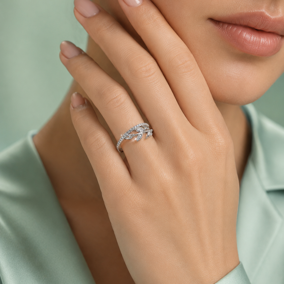 925 Silver Leaf Vine Adjustable Ring IRM4084