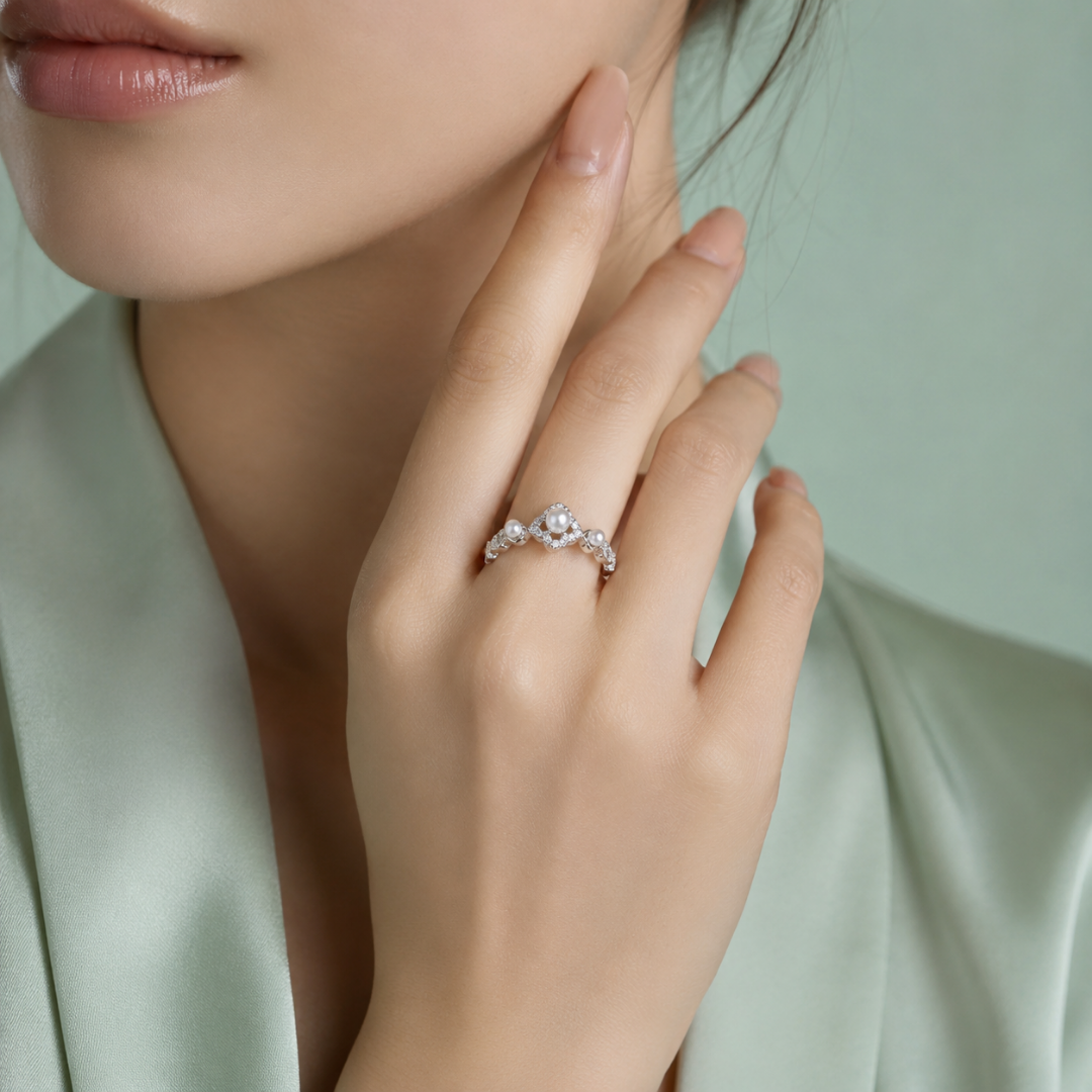 925 Silver Pearl Trio Adjustable Ring IRM4080