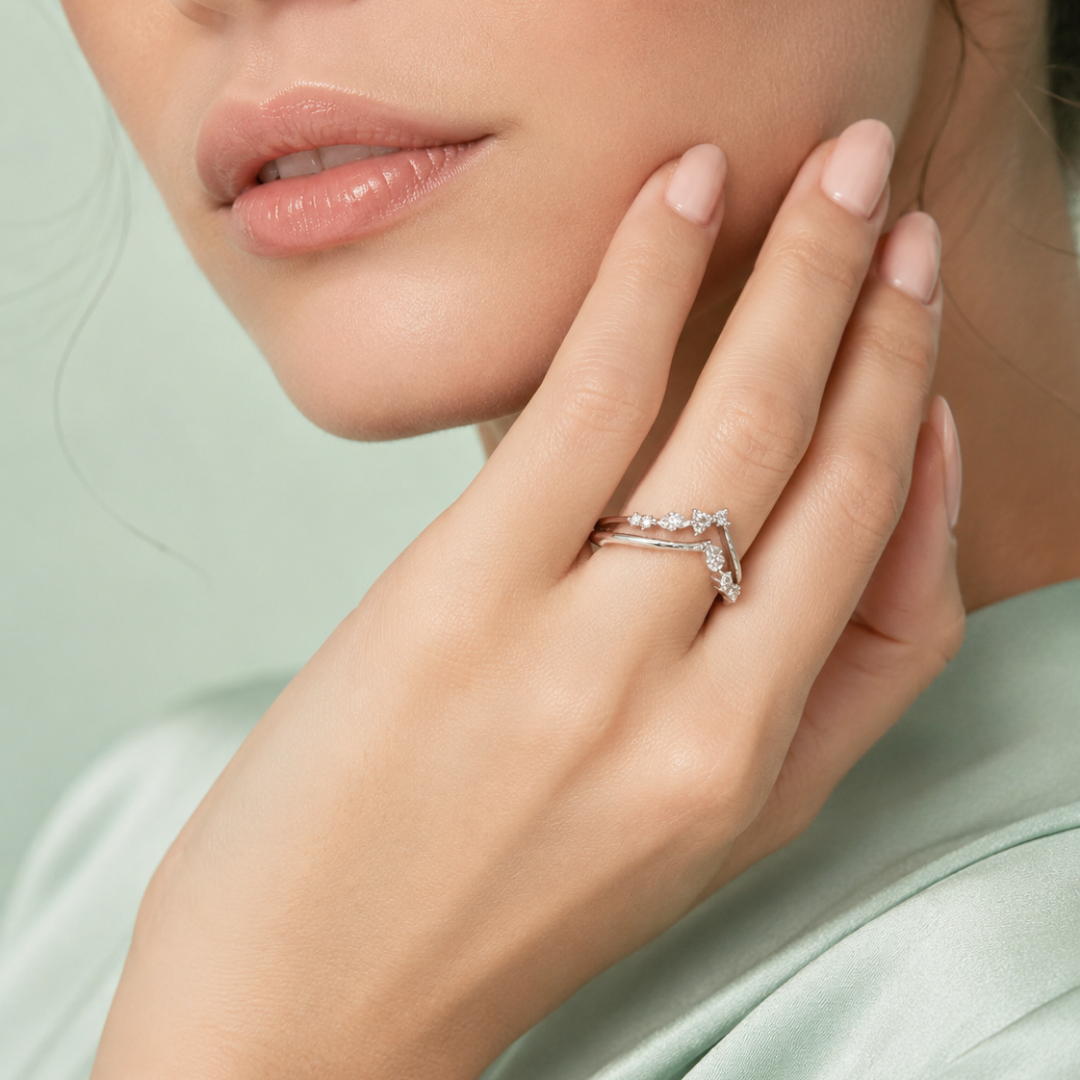 925 Silver Minimal V-Shape Diamond Adjustable Ring IRM4154