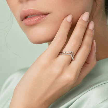 925 Silver Minimal V-Shape Diamond Adjustable Ring IRM4154