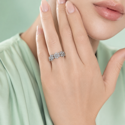 925 Silver Floral Cluster Diamond Adjustable Ring IRM4062