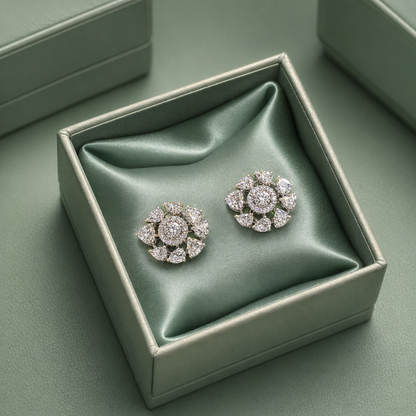 Floral Diamond Cluster Stud Earrings in 925 Sterling Silver STB - 1439