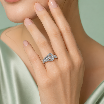 925 Silver Teardrop Halo Diamond Statement Ring IRM4053