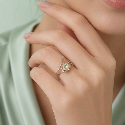 925 Silver Yellow Stone Halo Adjustable Ring IRM4252