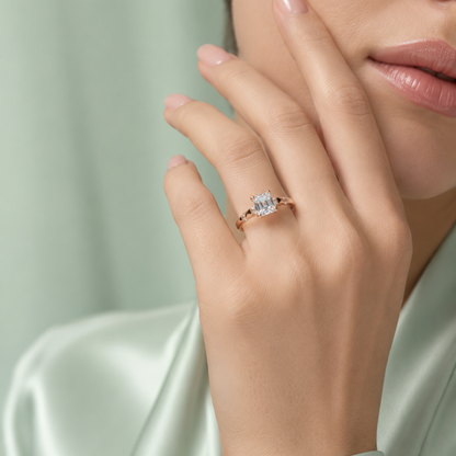 925 Silver Emerald Cut Solitaire Ring (Gold Finish) IRM3933