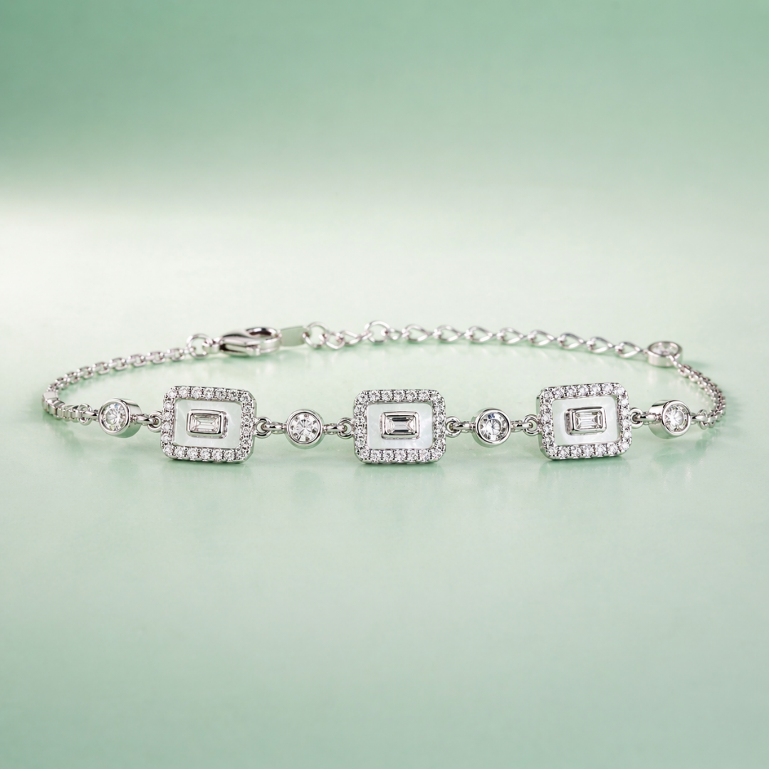 925 Silver Geometric Baguette Stone Bracelet SBR2895