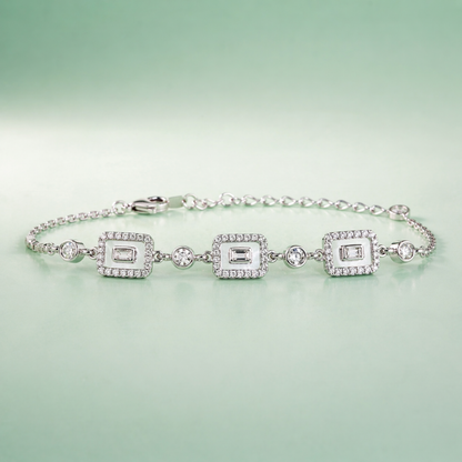 925 Silver Geometric Baguette Stone Bracelet SBR2895
