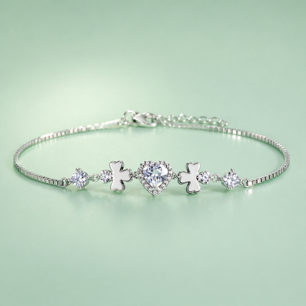 925 Silver Lucky Heart Clover Bracelet