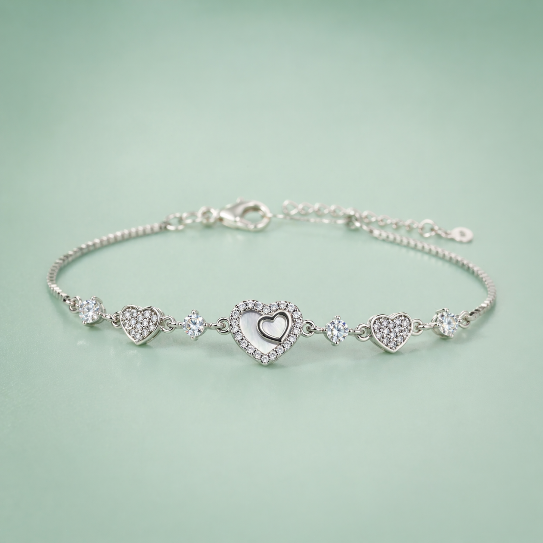 925 Silver Double Heart Charm Bracelet SBR2917