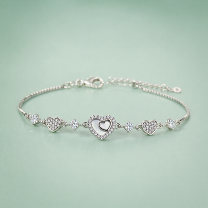 925 Silver Double Heart Charm Bracelet SBR2917