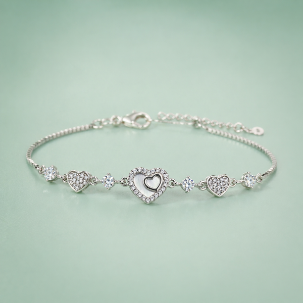 925 Silver Double Heart Charm Bracelet