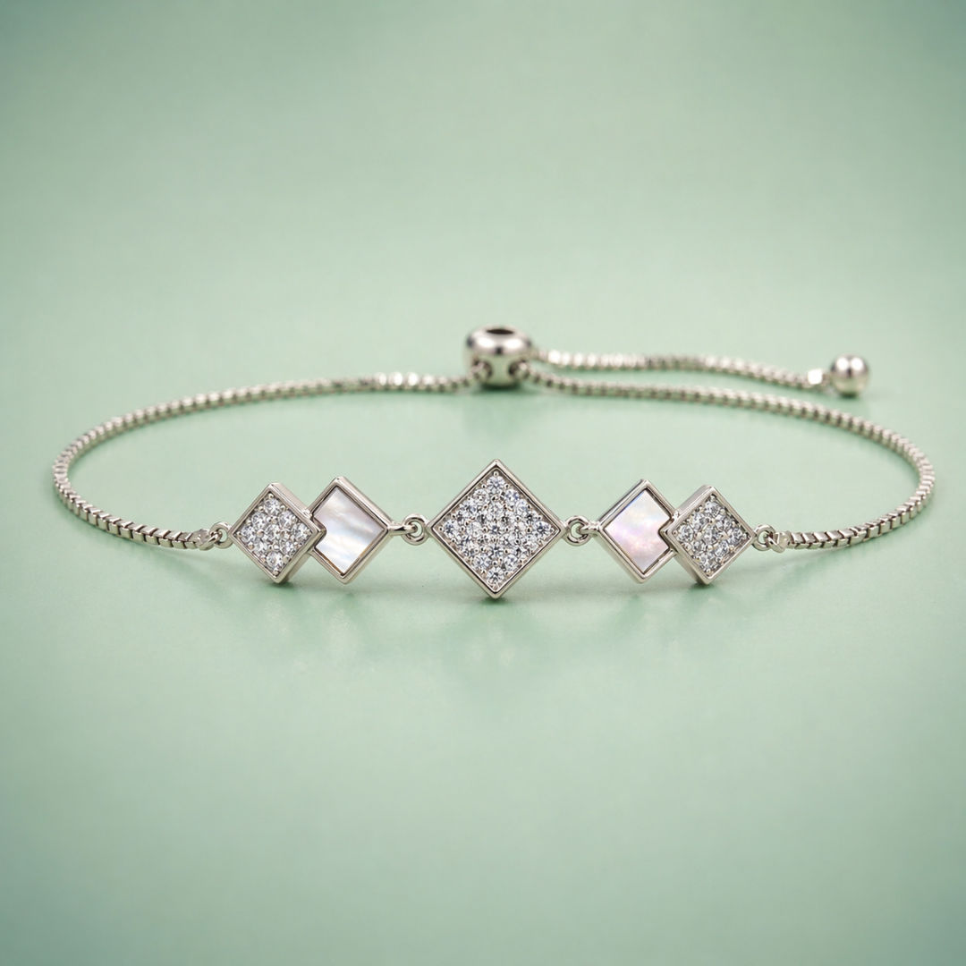 925 Silver Geometric Diamond Shape Adjustable Bracelet SBR2882
