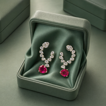 Ruby Teardrop Diamond Curve Earrings in 925 Sterling Silver STB1427