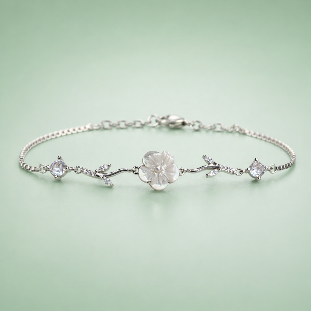 925 Silver Floral Pearl Charm Bracelet SBR2905